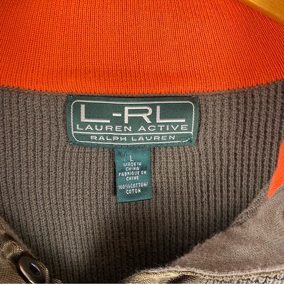 Ralph Lauren LRL Preppy Equestrian Cotton Henley Sweater Olive Orange L - Picture 2 of 6